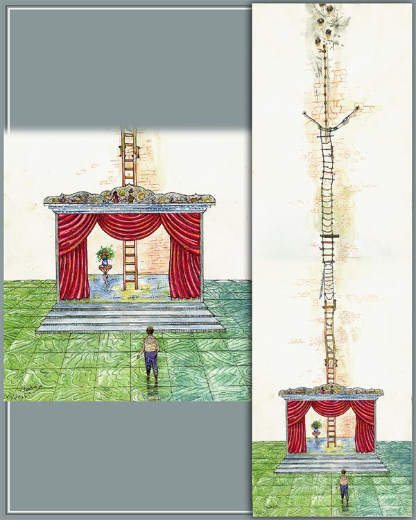 هنر نقاشی و گرافیک محفل نقاشی و گرافیک علی جاپلقیان نقاشی مفهومی ، آبرنگ ، 1377 ، نردبام ترقی ، اثر علی جاپلقیان